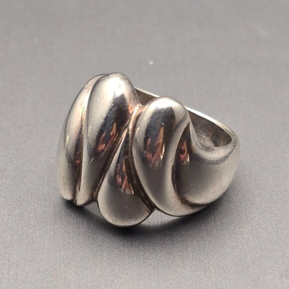 Mark Wasserman Samara Jewelry - VTG MWS Sterling Silver Sculptural Ring Size 8 Abstract Modernist 10.25g USA
